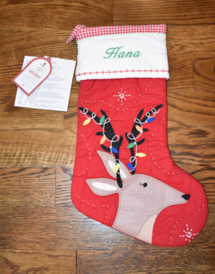 Pottery Barn Kid Quilted Light Up Stocking Reindeer Monogram Hana NWT-image