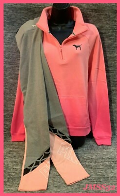 Victoria's Secret Pink Ombre Dip Dye Pullover + Strappy Leggings Set Gray Pink L-image