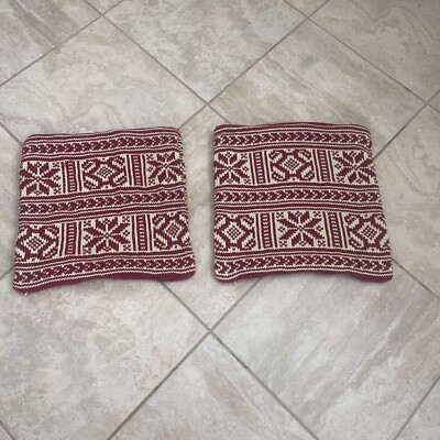 Set of 2 Pottery Barn Red Winter Christmas Pillow Covers Snowflake Shams 20 x 20-image
