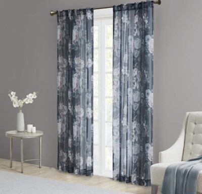 Madison Park Simone Floral Design Sheer Single Window Curtain NEW-image