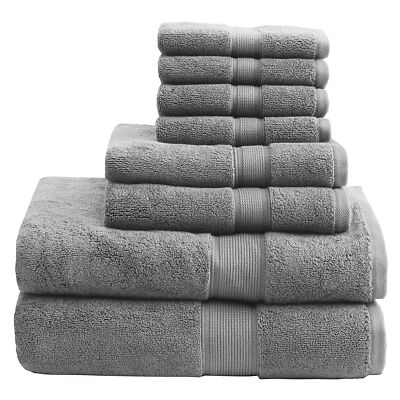Madison Park 800GSM Cotton Towel Set 8 PC Highly Absorbent Spa Quality Grey-image