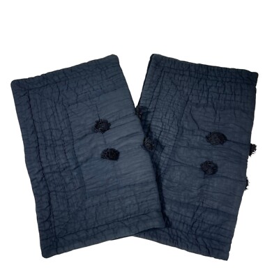 Pottery Barn Black Quilted Sham Pom Pom Standard Pillowcases 20 X 26 in Set Of 2-image