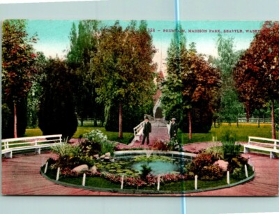 Postcard Fountain Madison Park Seattle Washington -image