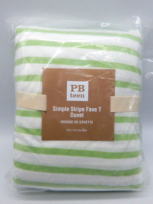 Pottery Barn Teen Simple Stripe Favorite Tee  Duvet Cover Twin Green & White 660-image