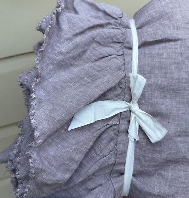 POTTERY BARN BELGIAN FLAX LINEN FRINGE RUFFLE DUVET COVER TWIN ~ LAVENDER-image