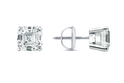 3 Ct Asscher Created Diamond Earrings Studs Real 18K White Gold Basket Screw-image