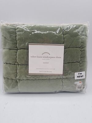 Pottery barn Velvet Linen Windowpane Standard Sham Cover 26” X 20” Green-image