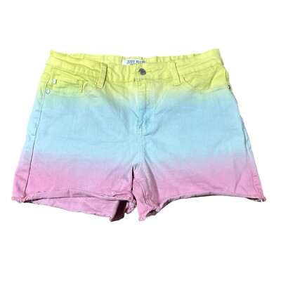 Judy Blue Shorts Women XL Yellow Pink Cut Off Dip Dyed -image