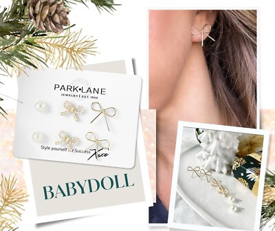 Retired Park Lane BABYDOLL- Set Of 3 Pairs Of Bow Shaped Gold Stud Earrings-image