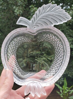 Studio Silversmiths Apple Shaped 5”Crystal Frosted Glass Candy Bowl Dish Trinket-image