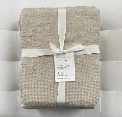 Pottery Barn BELGIAN FLAX LINEN WAFFLE WEAVE King California King Duvet Flax NWT-image