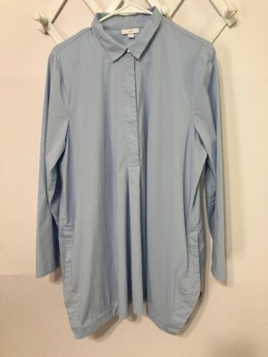 J Jill Light Shirt Blue Dipped Hem Popover Tunic Office Top  Stretch Sz Large-image