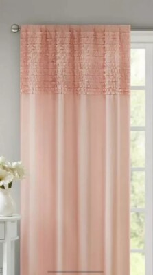 Madison Park Laurie Horizontal Ruffle Curtain Panel Pink 50 x 63 Flippable New-image