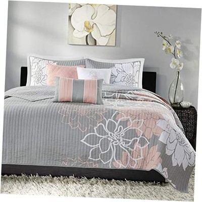  Lola 100% Cotton Quilt Set-Casual Floral Channel Stitching Design All Season, -image