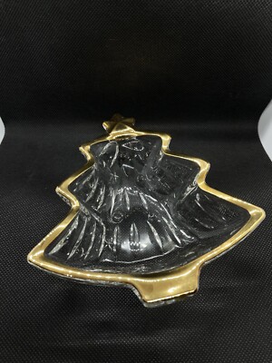 Studio Nova Christmas Tree Shaped Gold Trimmed Glass Candy Dish 6”-image