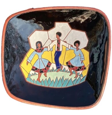 Vtg Studio Art Pottery Bowl Dish Israel by Keramit Trapezoid Shaped Signed & No.-image