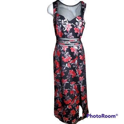 Enfocus Studio Women Floral Metallic Cocktail Mermaid MaxiSleeveless Dress Sz 10-image