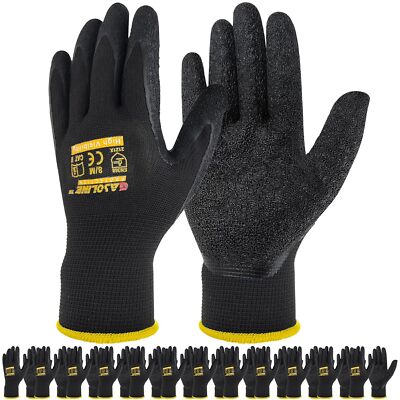 Gasoline 13Gauge Polyester Latex Crinkle Palm Dipped Black Gloves / 12Pairs-image