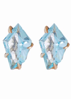 NWT ALEXIS BITTAR STERLING SILVER KITE SHAPED FACETED TOPAZ STUD EARRINGS-image
