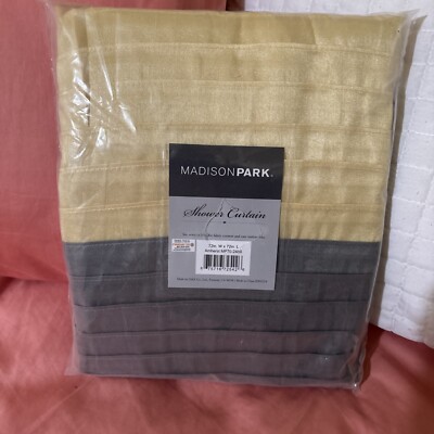 Madison Park Amherst Faux Silk Pieced Shower Curtain 72x72in MO70-2459 NWT-image