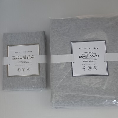 Pottery Barn Teen Organic Favorite Tee Twin Duvet & Std Sham Light Gray NIP-image