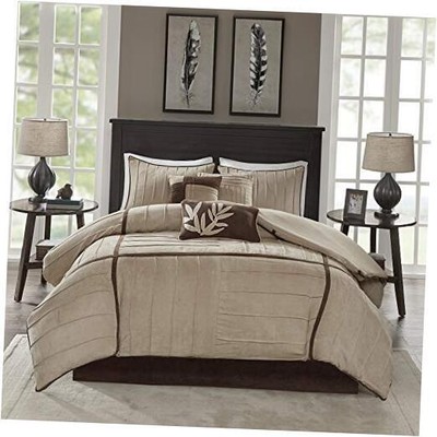  Cozy Comforter Set Casual Blocks Design All Season, Queen Dune Beige/Brown-image