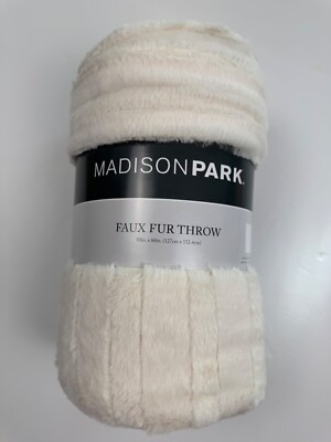 Madison Park Luxury Throw Premium Soft Brushed Long Faux Fur Blanket 50x60 Ivory-image