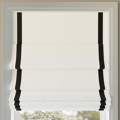Olander Cordless Black 100% Blackout Black Ribbon Border Fabric Roman Shade 33 W-image