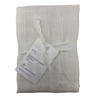 Pottery Barn King Sham White European Linen Ribbed Linen Front Cotton Back-image