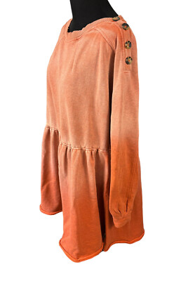 Free People Shoulder Button Terry Dress Orange Ombre Dip Dye XS Tunic Oversized-image
