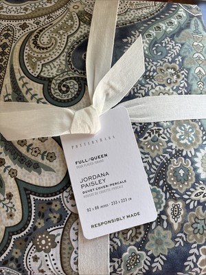 Pottery Barn Jordana Paisley Printed Duvet Cover size Full/Queen, new With Tags-image