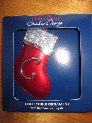 REGENT SQUARE STUDIO DESIGN C INITIAL ENAMEL SMOOTH CHRISTMAS HOLIDAY ORNAMENT-image