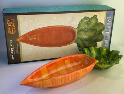 Cracker Barrel Easter Traditions Chip and Dip Carrot Serve Ware Ceramic Dish-image