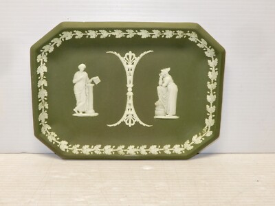 ANTIQUE WEDGWOOD OLIVE GREEN JASPER DIP LARGE VANITY TRAY-image