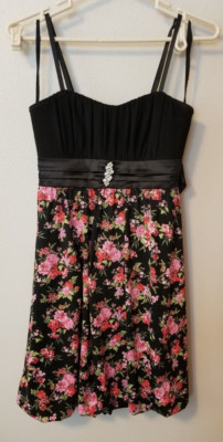 Deb Black Floral Party Bubble Hem Dress With Studio Y Black Shawl Medium-image