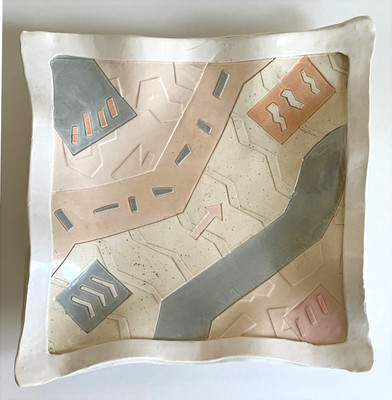 Barbara Demery Pastel 80s Abstract Studio Pottery Square Bowl 1987 Wall Art 12