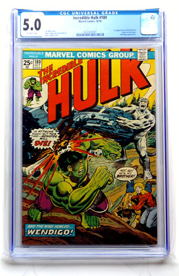 1974 MARVEL COMICS HULK #180 1ST CAMEO APPEARANCE WOLVERINE CGC 5.0 X-MEN KEY-image