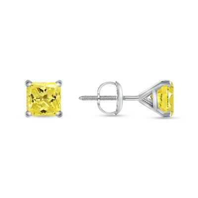 2.75 Ct Princess Canary Earrings Studs Solid 14K White Gold Screw Back Martini-image