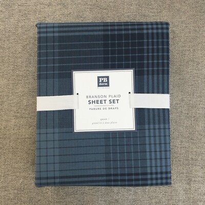 Pottery Barn Teen Branson Plaid sheet set Queen Navy-image