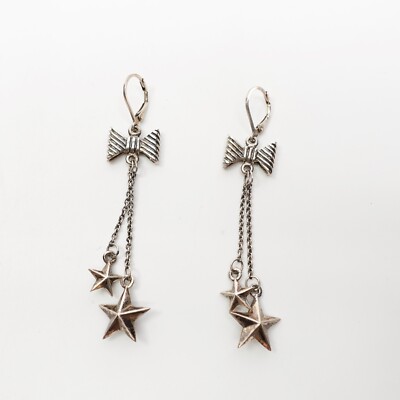 King Baby Studio Lever Back Earrings With Bow Stars Drops Fine Silver .925-image