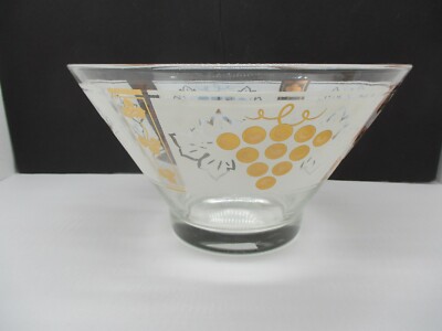 Vintage Large Bowl MCM Retro Gold Grapes Leaves -image
