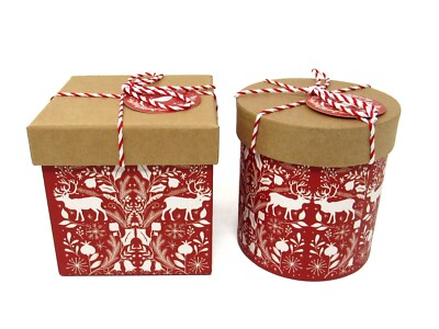Punch Studio Set of 2 Decorative Keepsake Boxes Red Christmas Silhouette 20098-image