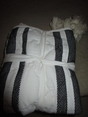 NEW POTTERY BARN MESA TASSEL BLUE STRIPE SHAM KING 36 X 20-image