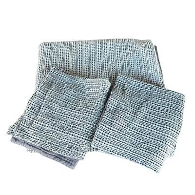 Pottery Barn Honeycomb Waffle Weave 3-Piece Duvet Cover Set Washed Gray F/Q GUC-image