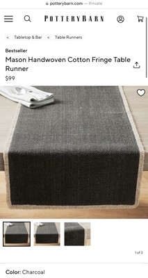 $99 Pottery Barn Mason Handwoven Cotton Fringe Table Runner (Charcoal Color) NEW-image