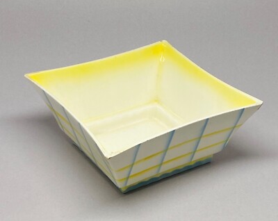 Vintage Planter Pot Square Pale Blue & Yellow Clay Studios Pasadena California-image