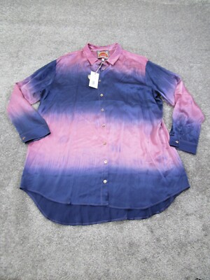 Johnny Was Tunic Shirt Womens Large Oversized Dip Dye Blue Purple Silk New-image