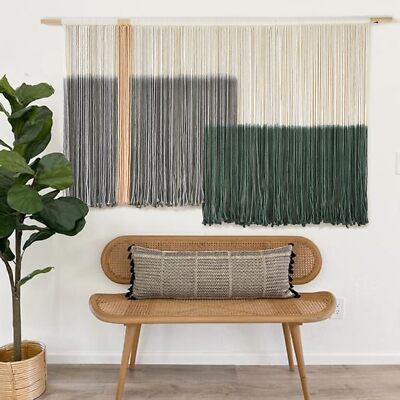 Macrame Wall Hanging Green Large Dip Dye Fiber Wall Art Bohemian Yarn Tapestr...-image