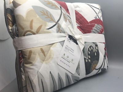NWT Pottery Barn JOLLY BIRD Pillowcase Sham KING Quilted Tropical Red Bird New-image