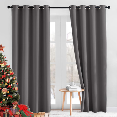 Gray Blackout Curtain W52 X L84 2 Panels Grommet Thermal Noise Reducing Bedroom-image